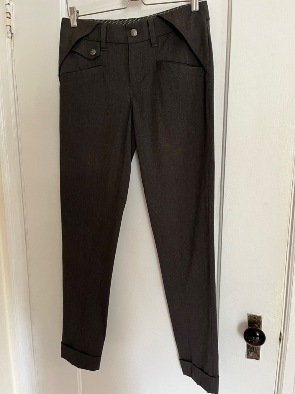 L.A.M.B. Charcoal Cotton Blend Trousers - Tailored Style Tapered Detailed Pants